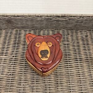 Bear Head - Secret Wooden Puzzle Box Two Tone 4” x 4” x 2”